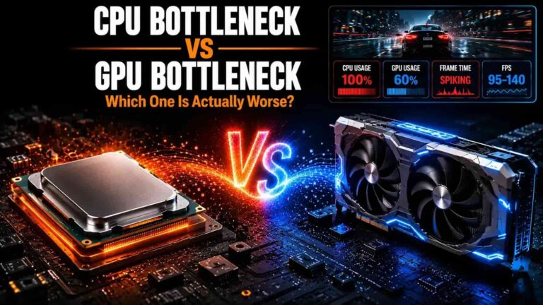 CPU bottleneck vs GPU bottleneck comparison showing how processor and graphics card limitations affect gaming performance