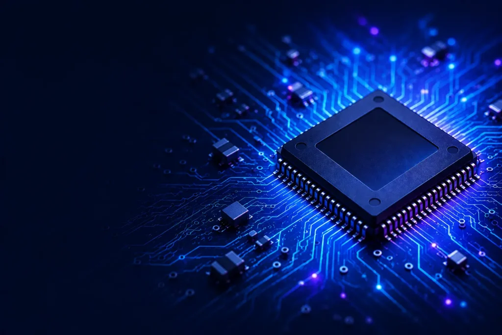 Close-up of a CPU processor installed on a motherboard for PC performance and bottleneck analysis.